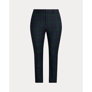 New Lauren Ralph Lauren Women's Plaid Satin-Stripe Twill Cropped , Green/Navy,Si